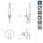 Встраиваемый смеситель для душа с ручным душем K1818011