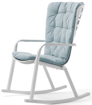 Кресло-качалка Folio пластиковое белое с голубой подушкой Nardi Италия