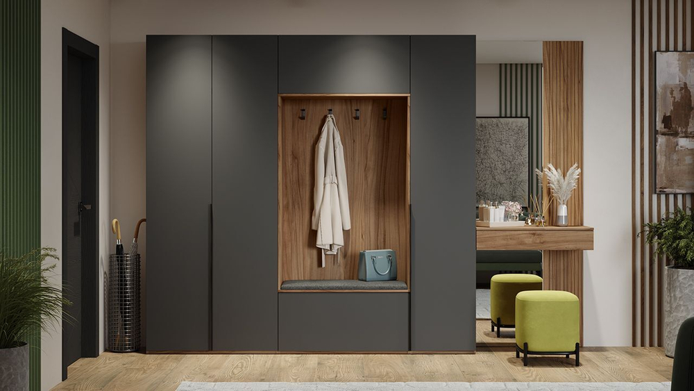 Прихожая с зеркалом комплект мебели Яблоня Беллуно/Графит софт 170х37х217 см