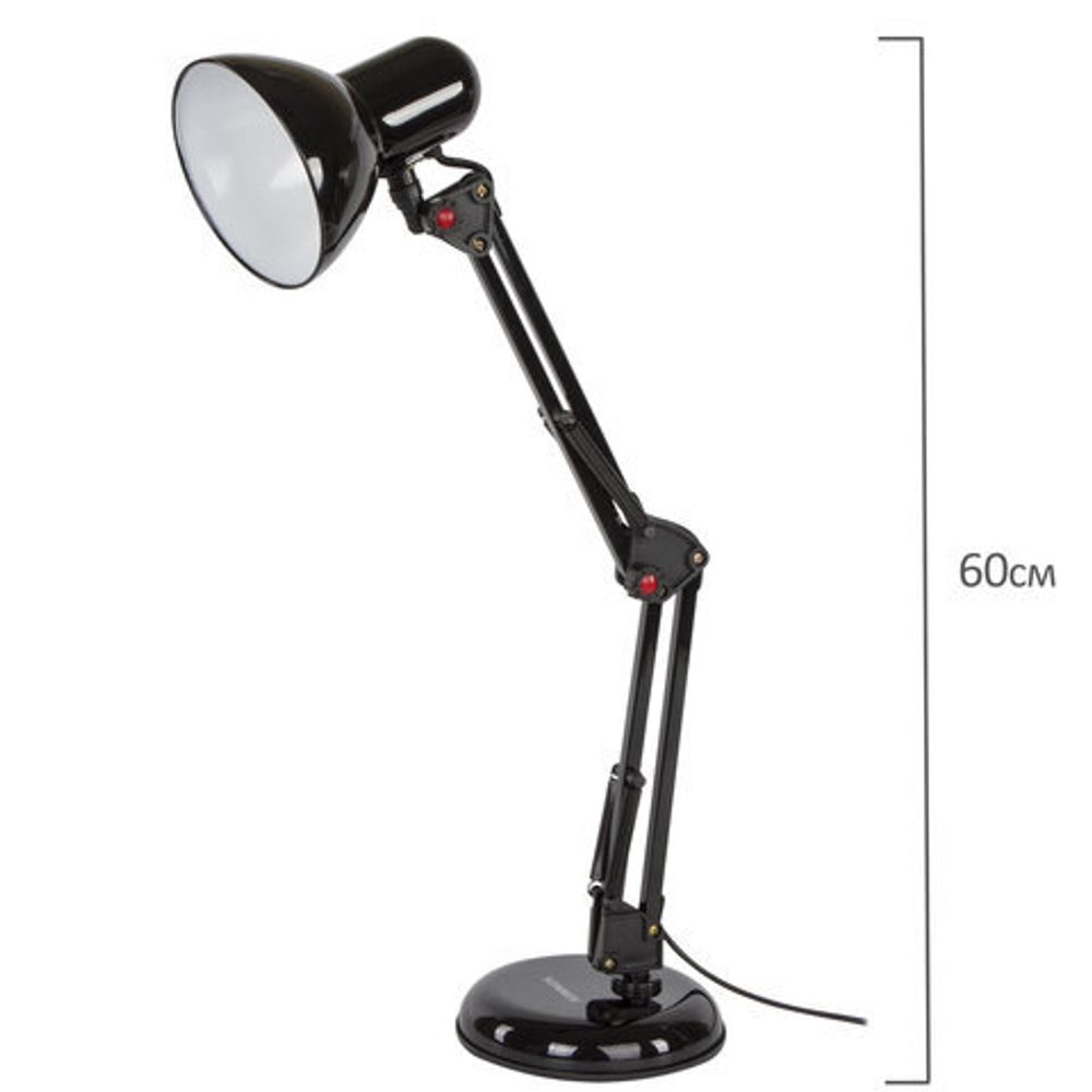 Настольная лампа-светильник SONNEN TL-007, подставка + струбцина, 40 Вт, Е27, черный, высота 60 см, 235540