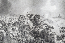 Битва за Полоцк 18 августа 1812 года. Гравюра по картине Combat de Polotsk.18 Aout 1812. 1838г.