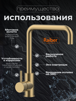 Смеситель для кухни Raiber Premium, Graceful RPG-013, матовое золото