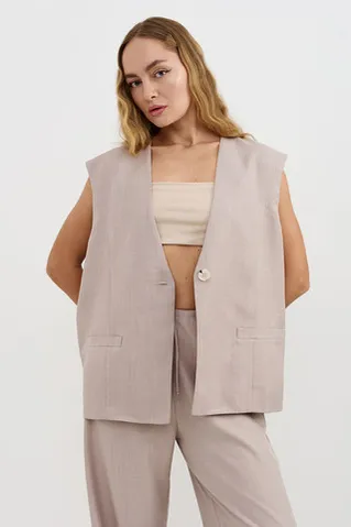 Жилетка свободная серо-бежевого цвета