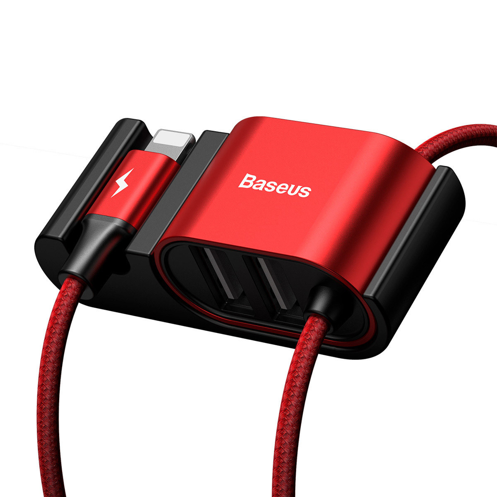 Автомобильный кабель + USB Хаб Baseus Special Data Cable for Backseat (USB to iP+Dual USB) - Red