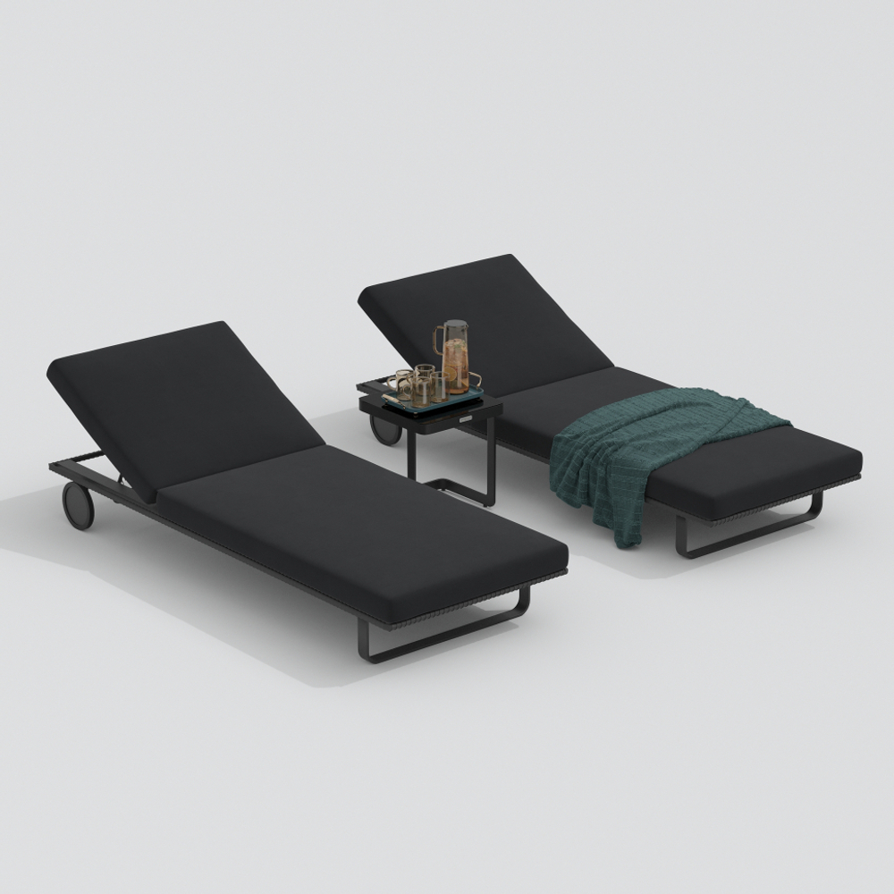 Шезлонг КОСТА на колесах черный - каркас карбон