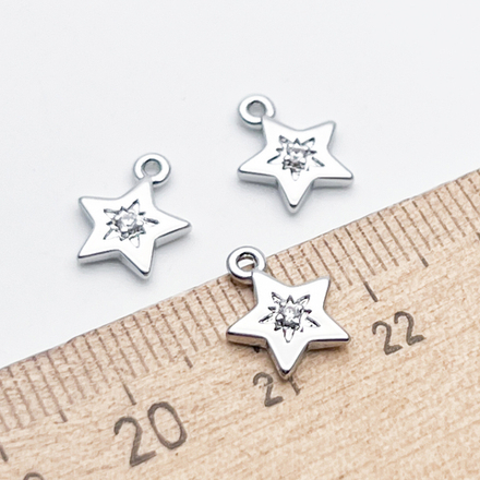 Подвеска Звезда, цвет серебро (родий), фианит, размер 10,5*9 мм, цена за 1 шт