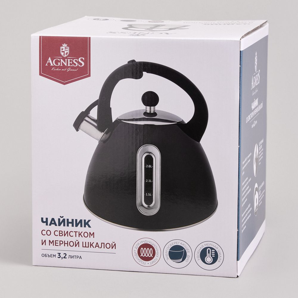 ЧАЙНИК СО СВИСТКОМ И МЕРНОЙ ШКАЛОЙ, 3,2Л