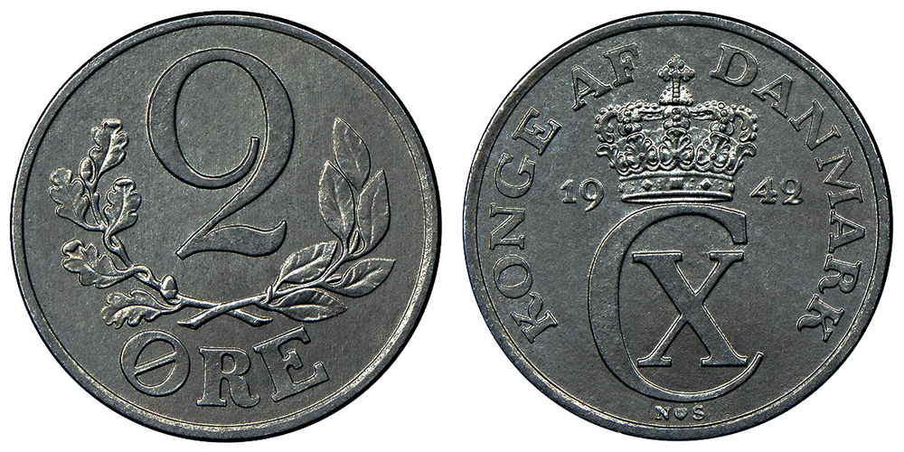 Дания 2 эре, 1942 - 1947 Король Кристиан XF