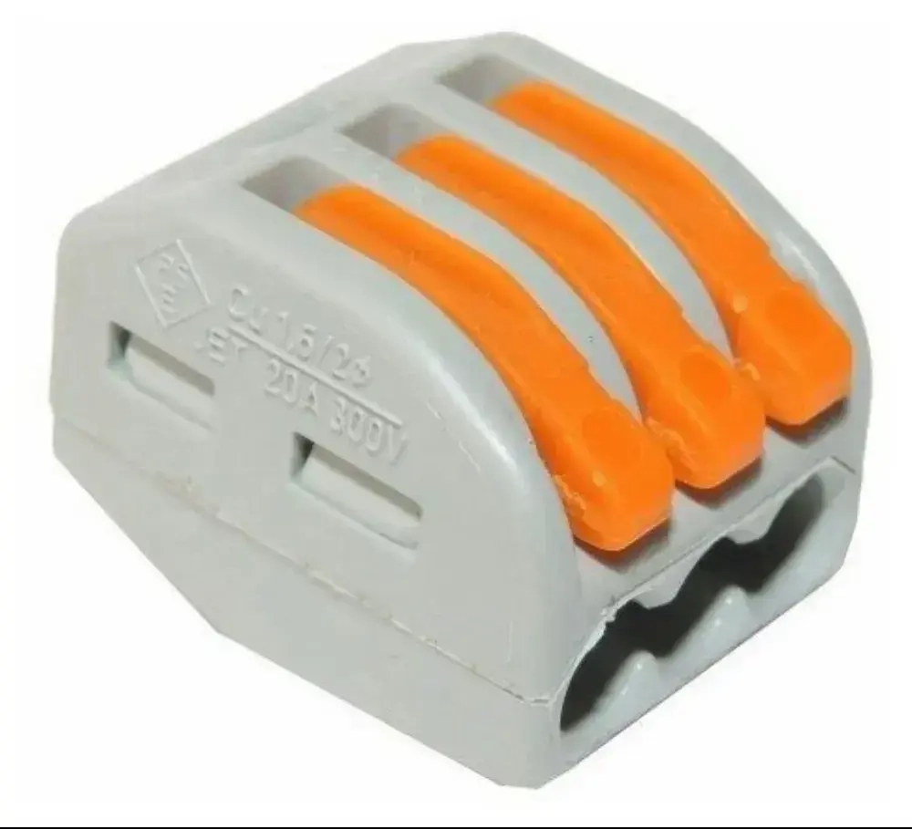 Клеммы Wago 222-413, клеммники соединительные для проводов с рычажком одножильные и многожильные, 3-х контактная (Ваго) 32А , 10 шт