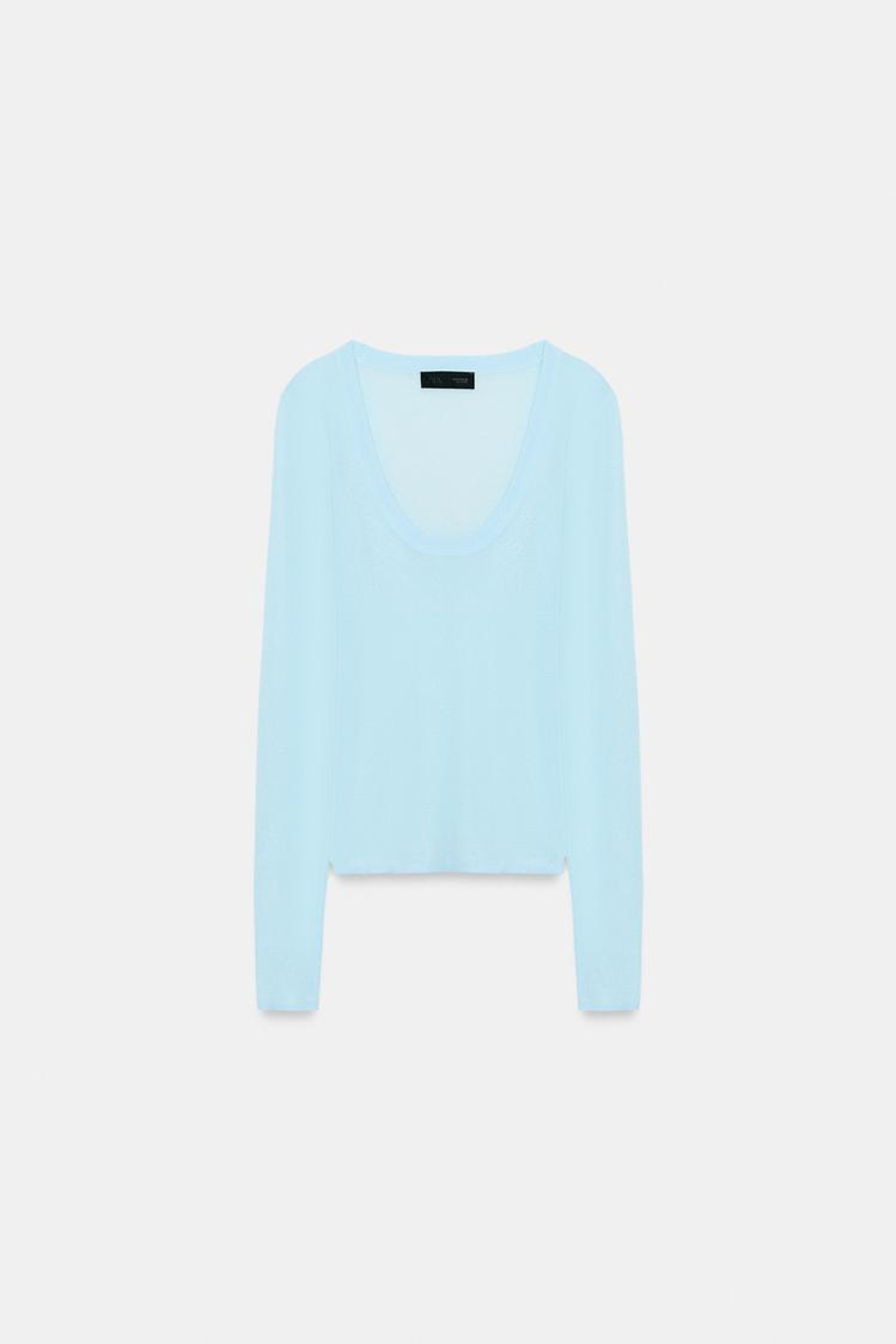 ZARA ТОП ИЗ ТОНЧАЙШЕГО ТРИКОТАЖА, ГОЛУБОЙ