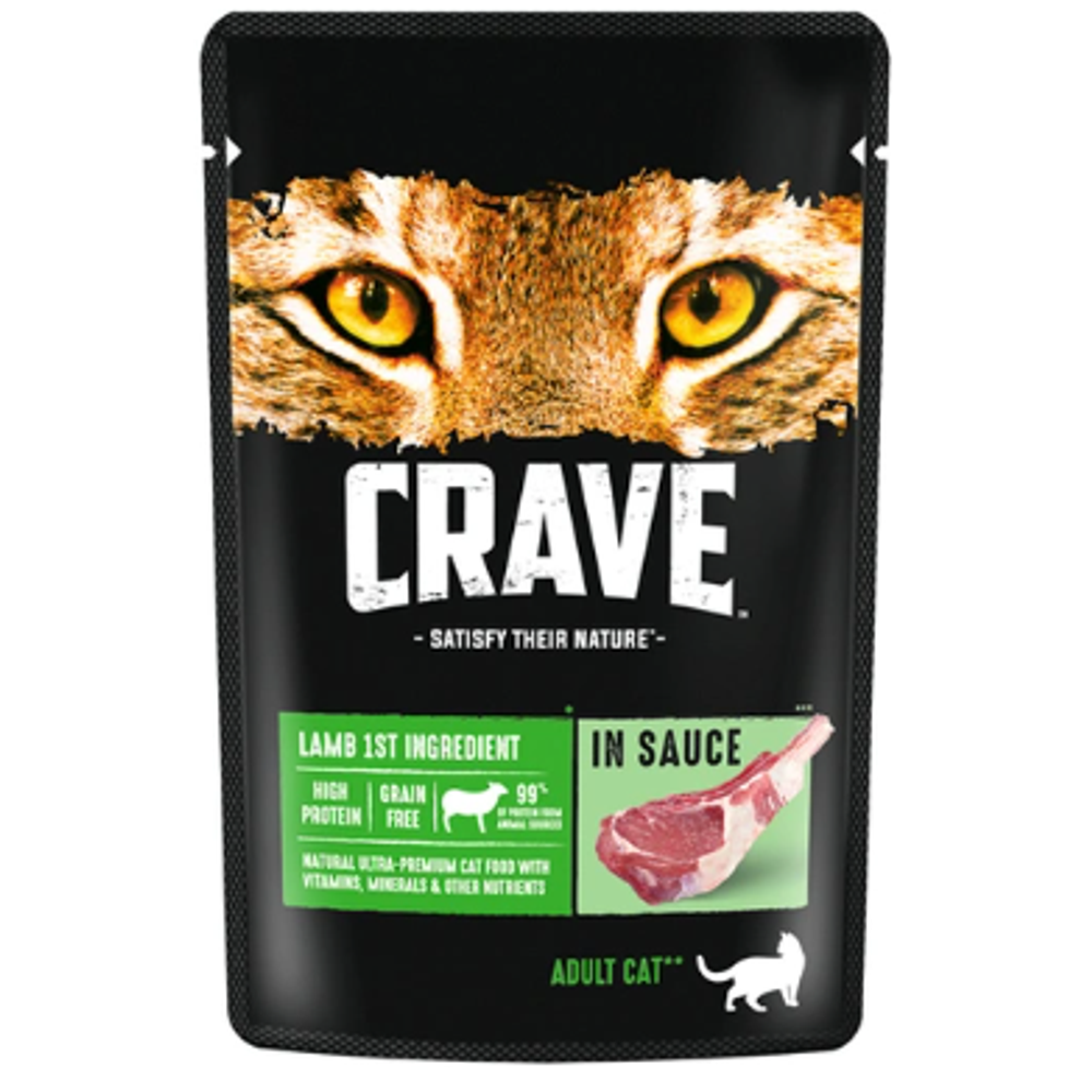 Crave корм консервированный для взрослых кошек ягненок в соусе (пауч) 70гр