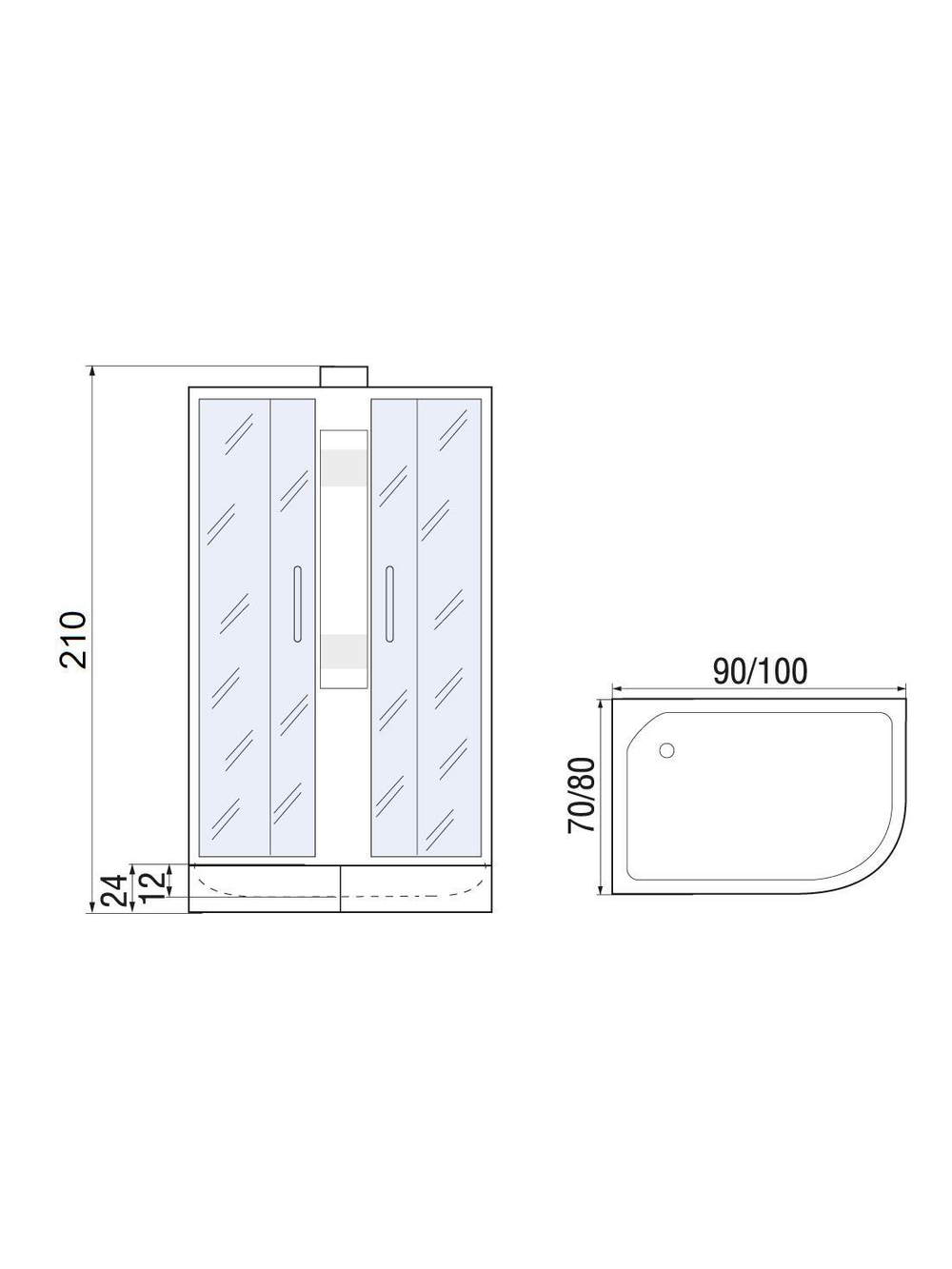 Душевая кабина RIVER NARA 90/80/24 МТ L Душевая кабина 90x80x210 10000008790 Правая или левая  Ассимметрия