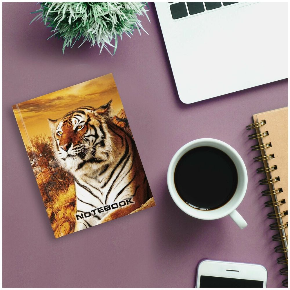 Блокнот МАЛЫЙ ФОРМАТ (110х147 мм) А6, 80 л., твердый переплет, ламинированная обложка, клетка, STAFF, "Тигровый", 120949