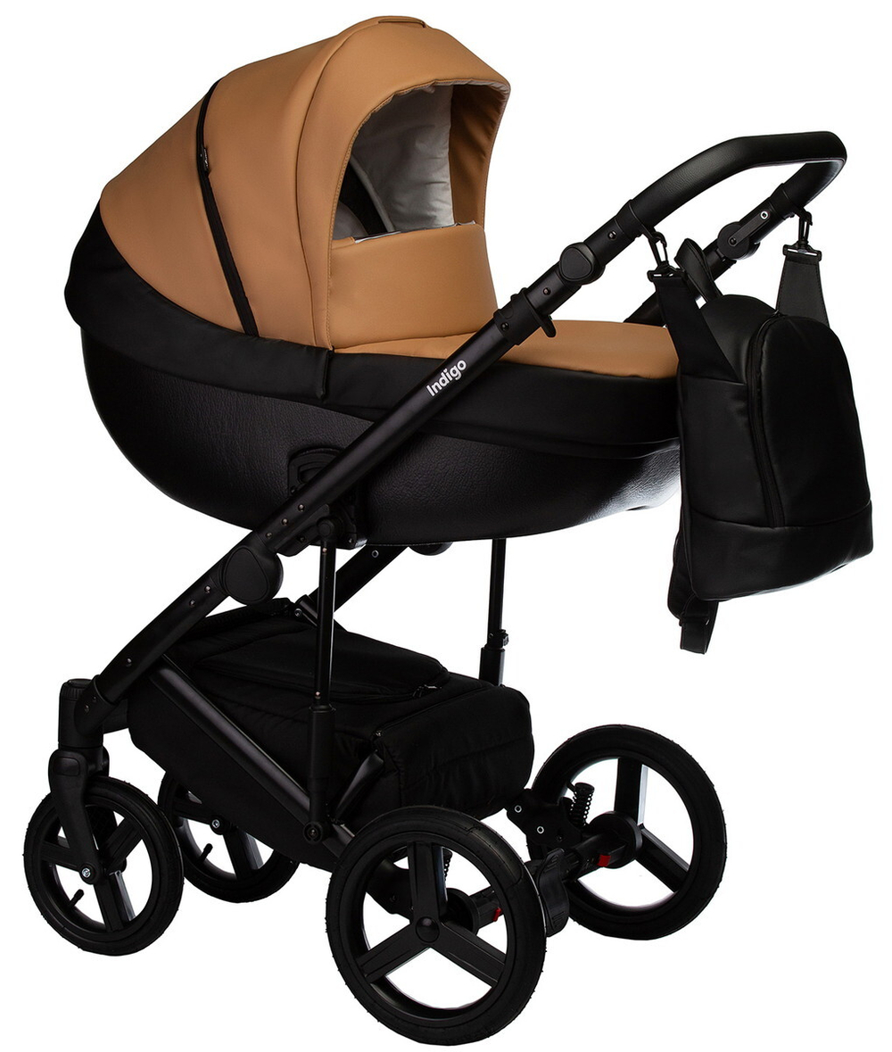 Детская коляска Indigo Tour Eco 3 в 1 Te05 черная кожа+рыжая кожа