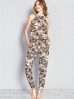 Комбинезон из вискозной ткани на тонких бретельках (Размер: L) (Цвет: коричневый)