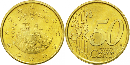Сан-Марино 50 евроцентов, 2002-2007 Три башни UNC