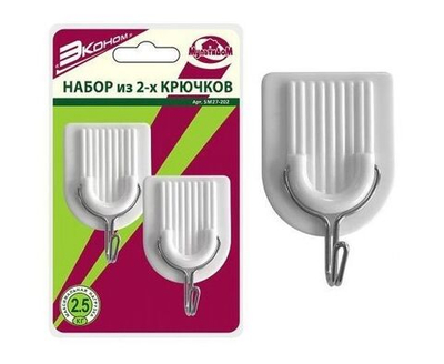 Крючки самоклеющиеся Эконом круг 2шт/уп, цена за уп, пластик, металл BL микс, Мультидом