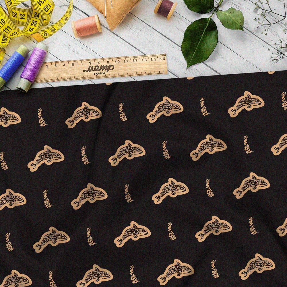 Ткань барби песчаные акулы на чёрном фоне