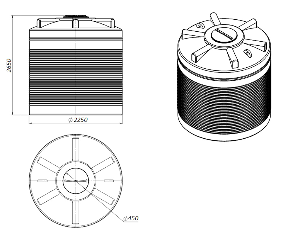 Ёмкость пластиковая пищевая STERH VERT Y 10000 л. вертикальная (225x225x255см;синий) - арт.555093
