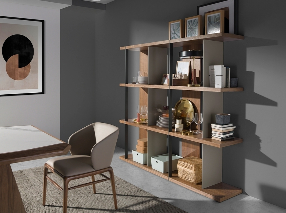 Стеллаж 3236/MQ2101SF из ореха с лакированными боковинами