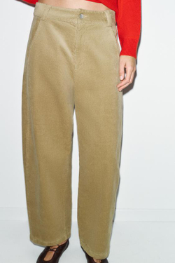 ZARA ВЕЛЬВЕТОВЫЕ БРЮКИ BARREL, СВЕТЛЫЙ ЖЕЛТО-КОРИЧНЕВЫЙ
