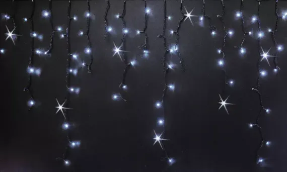 Светодиодная мерцающая бахрома 3*0.9 м., 220V, 144 холодных белых LED ламп, черный провод, Rich LED (RL-i3*0.9F-B/W)