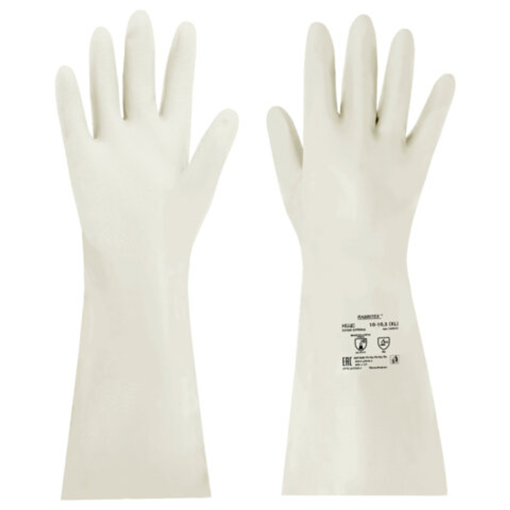 Перчатки нитриловые КЩС, EXTRA STRONG, химически устойчивые, белые, размер 10-10,5, XL (очень большой), RABBITEX (РАББИТЕКС)