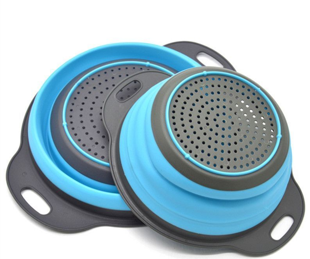 Набор дуршлаг силиконовый, складной, кухонный аксессуар для мытья фруктов и овощей, стильный,  2 шт (диаметр 22/9), красный