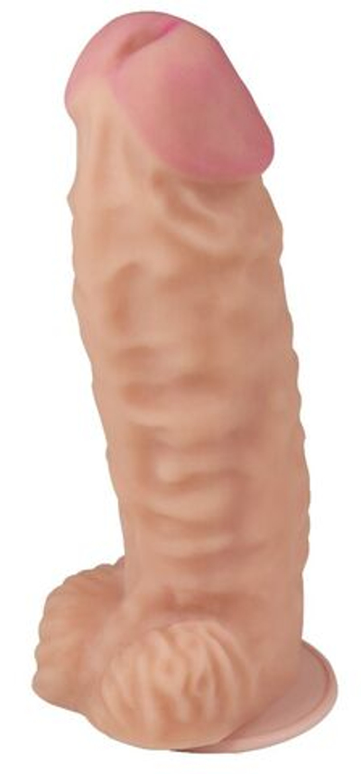 Телесный фаллоимитатор-супергигант с мошонкой на присоске - 39 см. (Цвет: телесный)