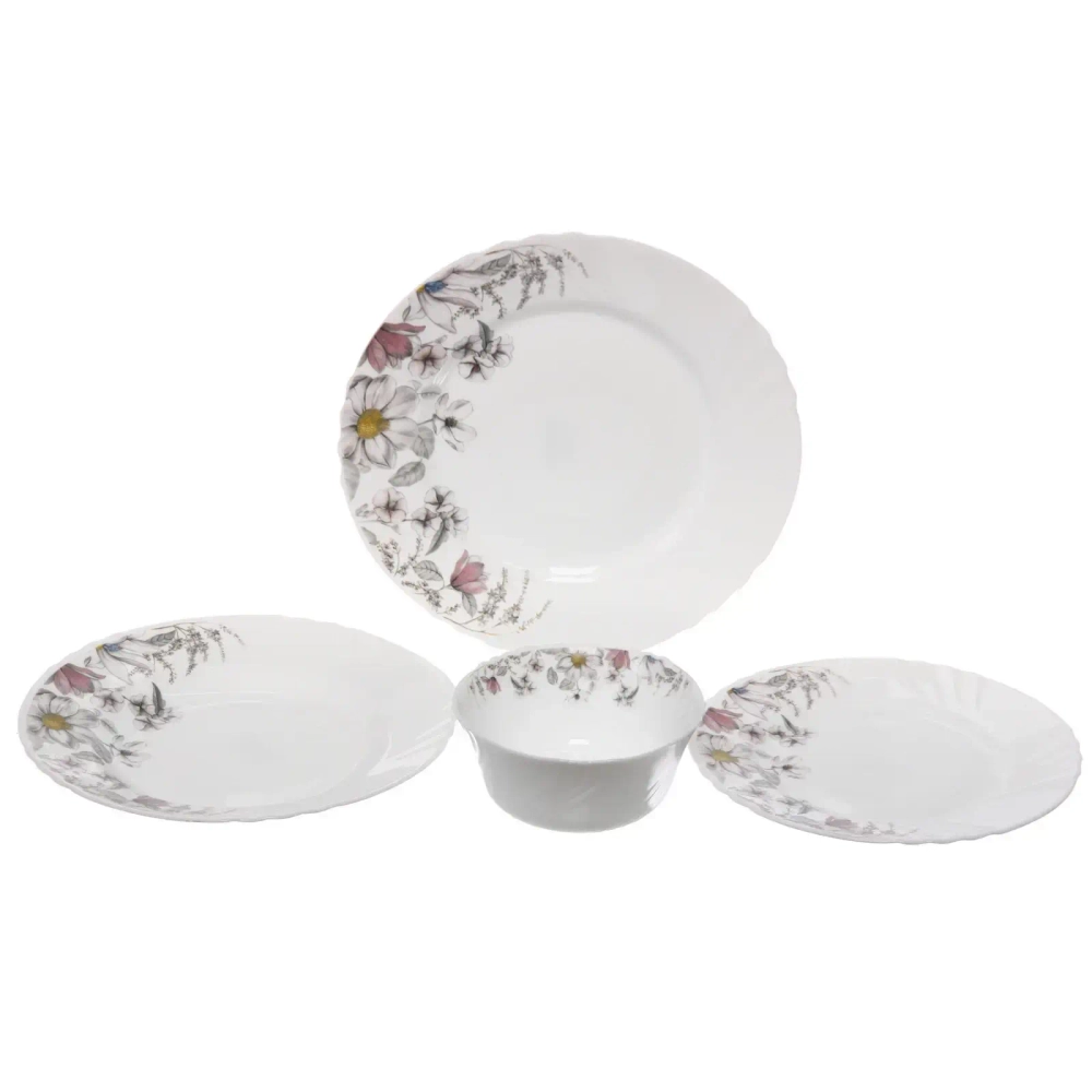 Набор столовой посуды 24 предмета «Ромашки» (3вида тарелок по 6шт+6салатников)