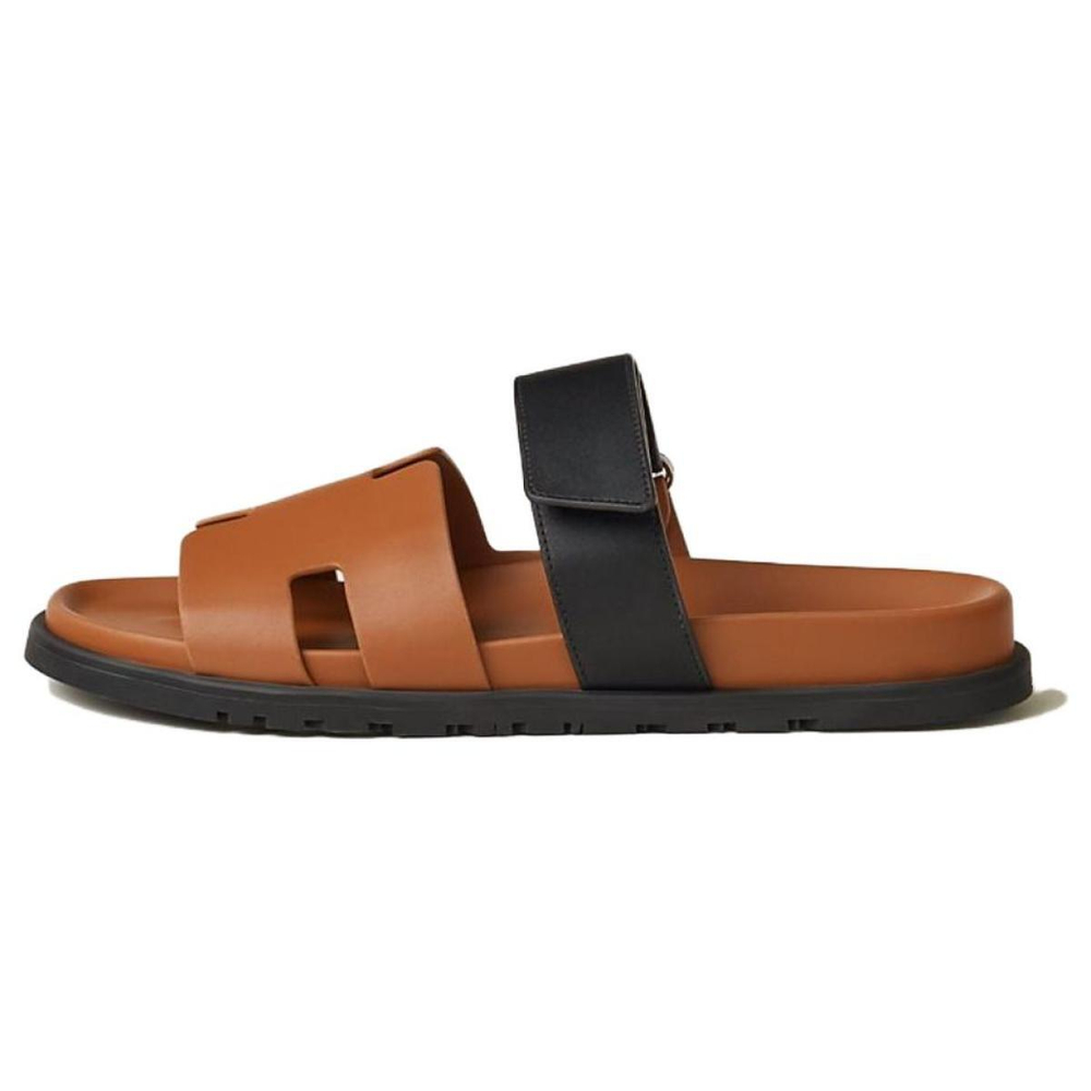 Hermes casual and comfortable one-word slippers men's brown, H222858Z HA3