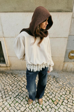 ZARA ТРИКОТАЖНЫЙ КАПЮШОН, КОРИЧНЕВЫЙ