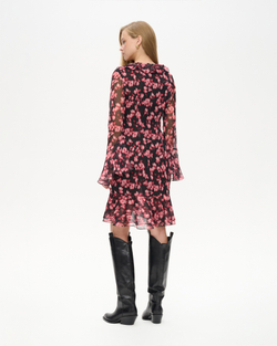 Платье мини из принтованного шифона с воланами