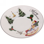 Чайная пара (зеркальная кружка 230мл+блюдце) анаморфный дизайн «Санта», белая