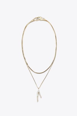 ZARA НАБОР ИЗ 2 ВОДОНЕПРОНИЦАЕМЫХ ОЖЕРЕЛИЙ С ЦЕПОЧКОЙ И ЖЕМЧУГОМ, ЗОЛОТИСТЫЙ