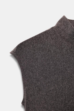 ZARA МЯГКИЙ ТОП С ВЫСОКИМ ВОРОТНИКОМ, КОРИЧНЕВЫЙ МЕЛАНЖ