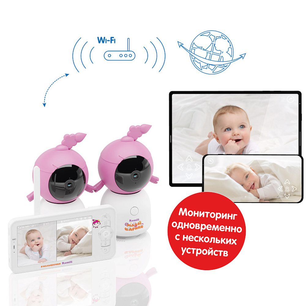 Видеоняня Ramili Baby RV100X2NUSHA Нюша, Малышарики, с креплениями