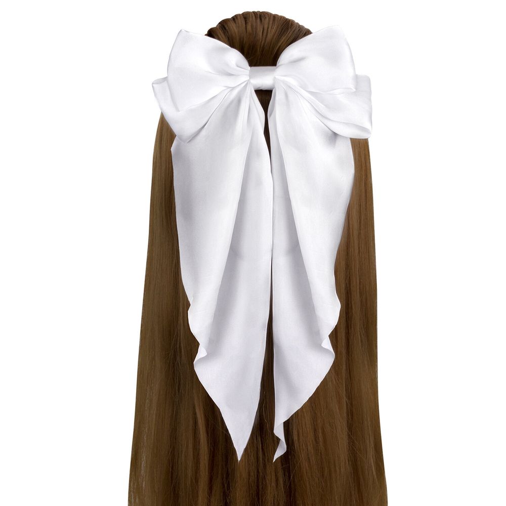 Заколка для волос баретте с бантом и широкими длинными хвостиками, белый, MONTE VITA, 457114