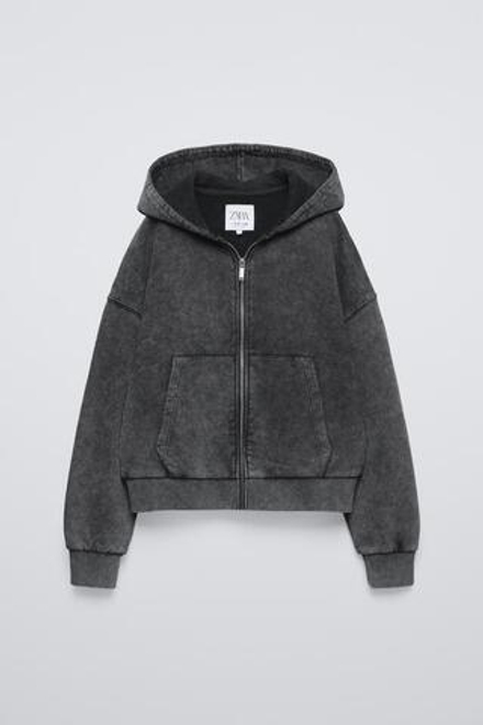 ZARA ХУДИ ИЗ ТКАНИ С ЭФФЕКТОМ ПОТЕРТОСТИ, АНТРАЦИТОВО-СЕРЫЙ