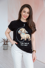 Black T-shirt with a dog