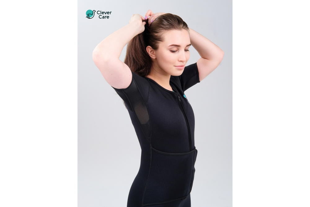 Костюм-сауна для похудения CleverCare с рукавами и дополнительным поясом, женский, размер XXL, материал неопрен, цвет черный с розовым