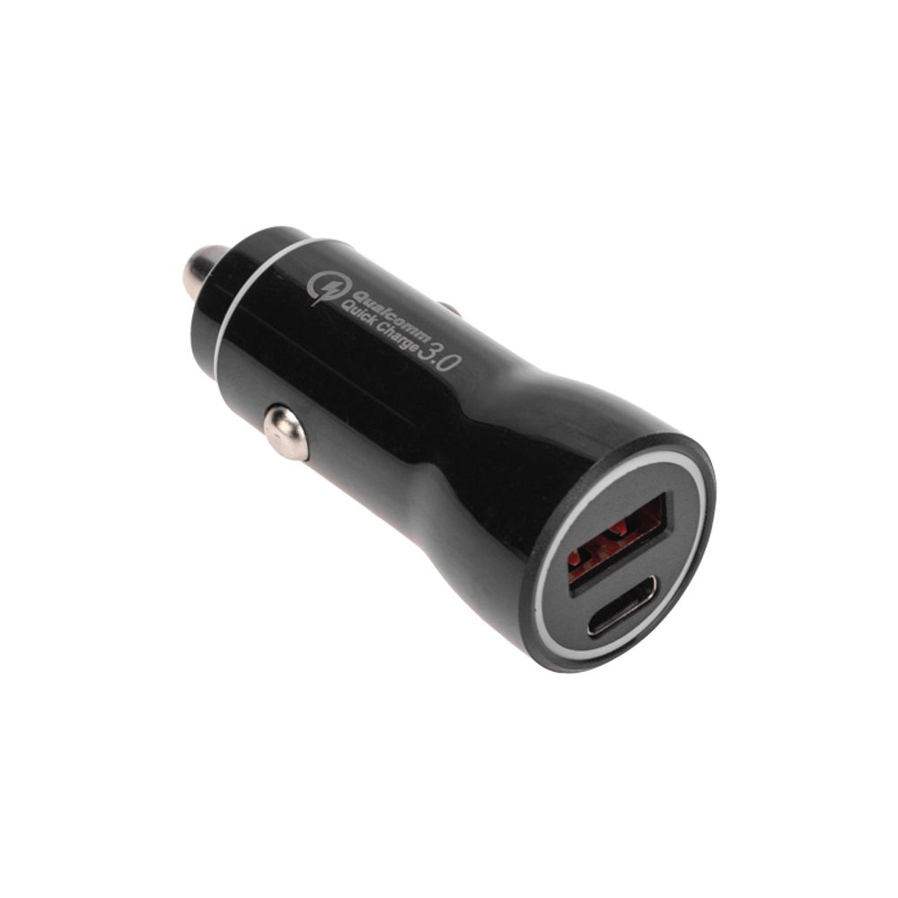 Автозарядка в прикуриватель АЗУ USB-A (QC 3.0)+USB-C (PD), 38Вт черная REXANT