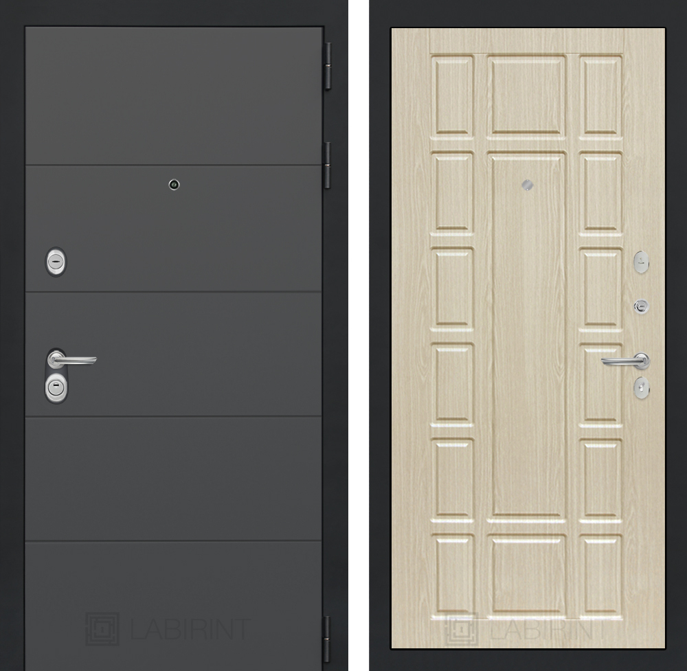 Дверь входная Лабиринт ART Графит 12 - Беленый дуб металлическая