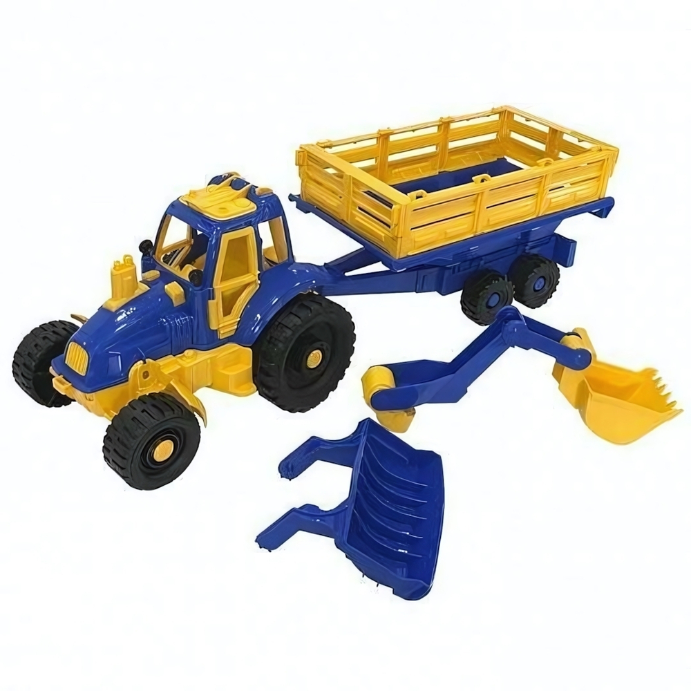 Трактор с прицепом+ ковш и грейдер в прицепе (Нордпласт)