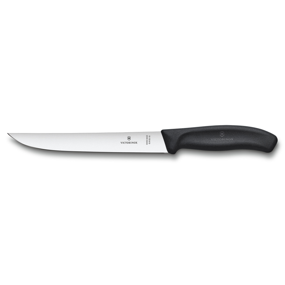 Фото нож разделочный VICTORINOX Swiss Classic с узким прямым лезвием 18 см из нержавеющей стали и рукоятью из пластика чёрного цвета в блистере с гарантией