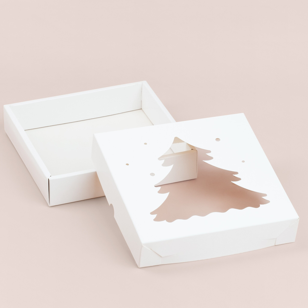 Коробка для пряников с окном ёлка 200*200*35 мм
