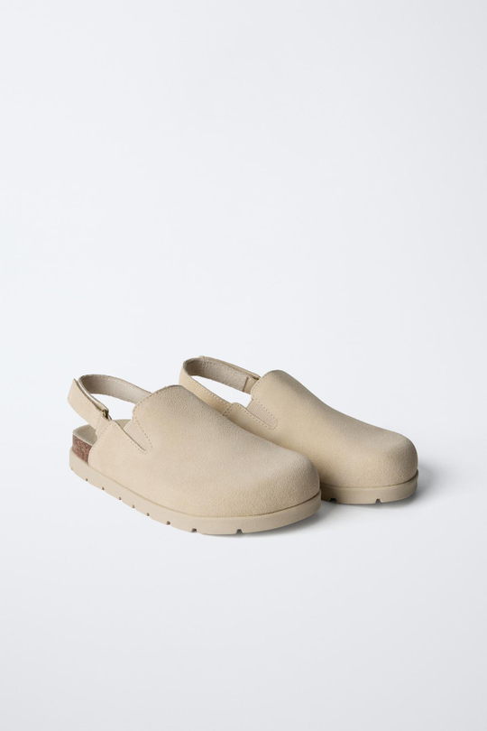 ZARA КОЖАНЫЕ САБО, ЭКРЮ