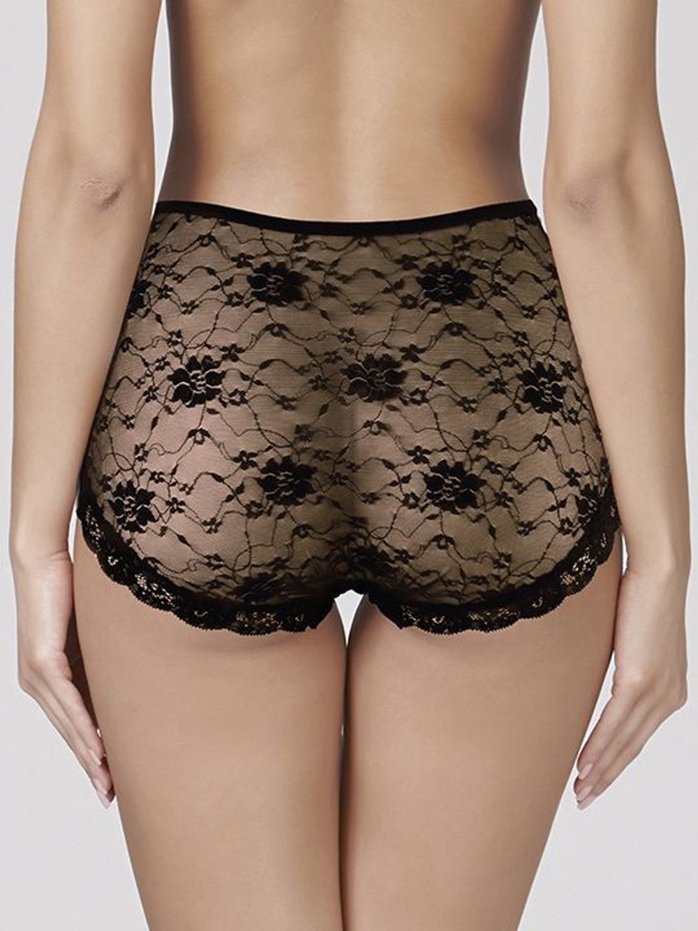 Высокие кружевные трусики-слипы (Размер: XXL) (Цвет: черный)