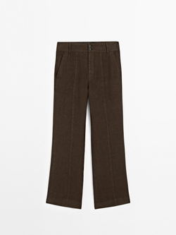 Massimo Dutti Расклешенные брюки из 100% льна, шоколадный
