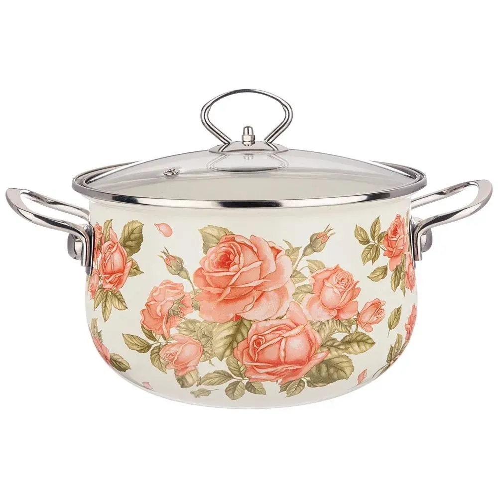 Кастрюля agness эмалированная со стекл. крышкой серия корейская роза 3.6 л, 22*13 см
